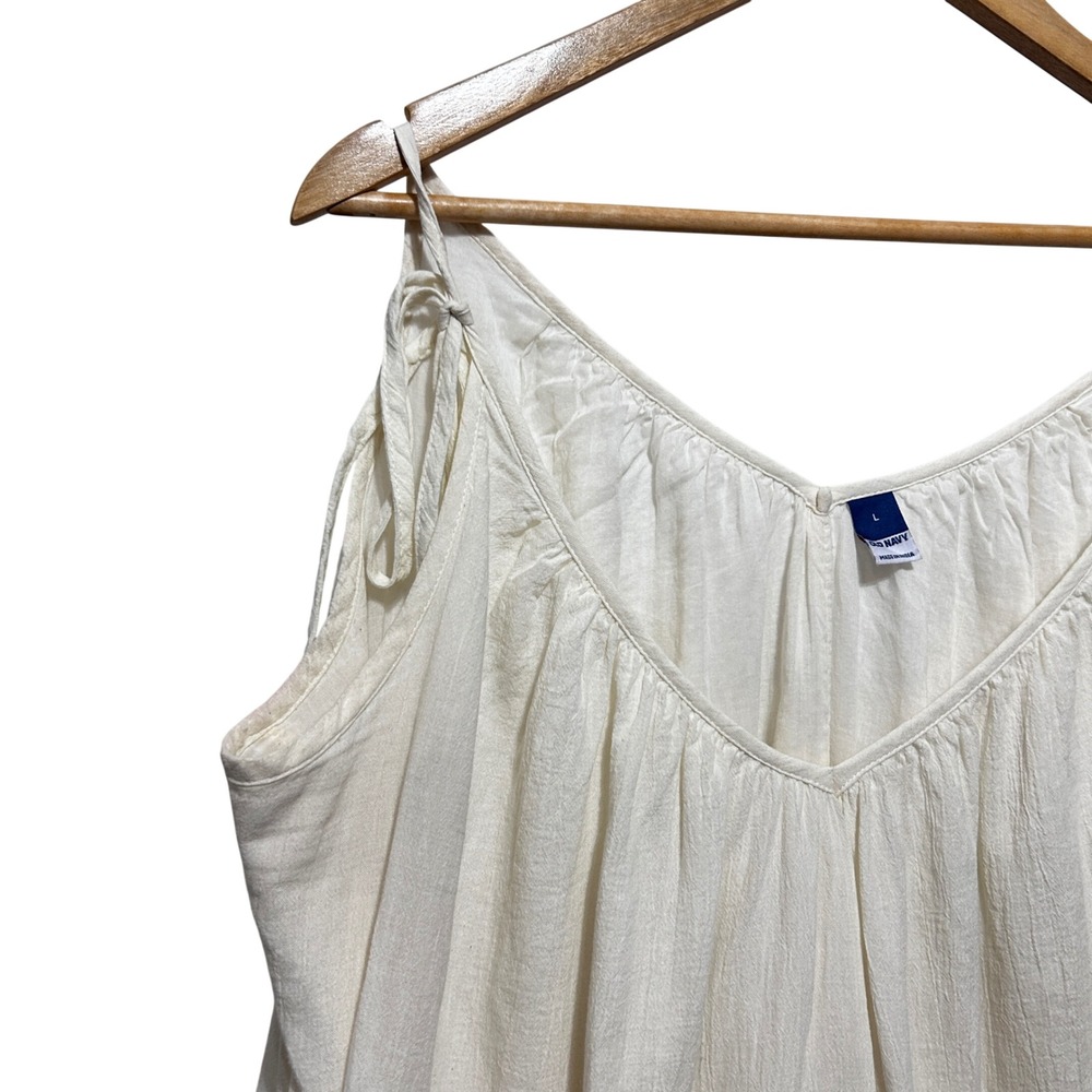 Old Navy Women Boho Cottage Maxi Dress L Ivory Colorblock Tiered Resort Festival - Picture 5 of 11